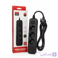 چندراهی برق ۳ خانه با ۶ پورت USB و کابل ۱.۵ متری