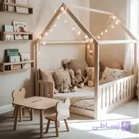 تخت کودک چوبی مدل کلبه