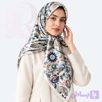 روسری ابریشم توییل قواره 125 طرح چهل گل آبرنگی