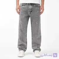 شلوار جین بگی مردانه خاکستری واش‌شده – پارگی جزئی ران (Grey Washed Baggy Denim)