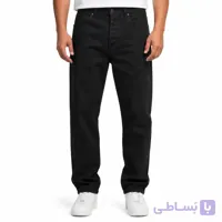 شلوار جین راسته مردانه مشکی یکدست – کمر کلاسیک دکمه‌ای (Solid Jet Black Straight Jeans)