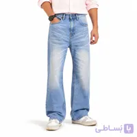 شلوار جین مردانه راسته‌پهن آبی روشن کلاسیک با افکت آفتاب‌سوختگی (Light Wash Wide-Leg Vintage Denim Jeans)