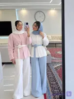 ست کت شلوار زنانه رز با کمربند کرپ مازراتی