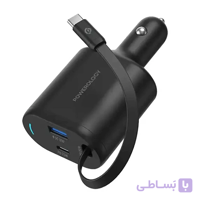 شارژر فندکی خودرو فست شارژ 70 وات با کابل پاورولوژی Powerology PCCSR018 Type-C Retractable Car Charger 70W