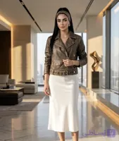 کراپ کت چرم مدل کمربندی (وارداتی) ۲ رنگ