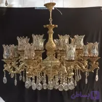 لوستر شش شاخه 12 شعله مدل ارامیس بزرگ ابکاری انتیک به همراه لاله بلند خرید از تولیدی