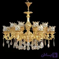 لوستر شش شاخه 12 شعله مدل ارامیس ابکاری طلایی سیاه قلم خرید از تولیدی به همراه ده سال ضمانت کیفیت ابکاری