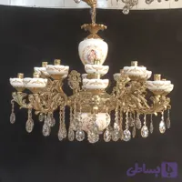 لوستر سرامیکی 12 شعله شش شاخه ارامیس با سرامیک سفید رنگ انتیک
