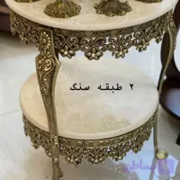 میز دوطبقه تلفن قطر 40 سانت با وزن تقریبی 6 کیلوگرم و رنگ انتیک و طلایی ضدخش