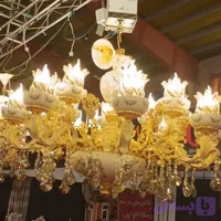 لوستر هشت شاخه شانزده شعله سرامیکی مدل ارامیس بزرگ ابکاری طلا فرانسه خرید بدون واسطه از تولیدی