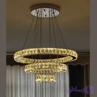 لوستر اویز مدرن کریستالی دایره 50 و 30 و 15 سانت مدل کهکشان