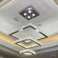 لوستر اویز مدرن کریستالی مربع 50 و 30 و 15 سانت مدل کهکشان رنگ طلایی و نقره ای ریموت دار خرید مستقیم از تولیدی