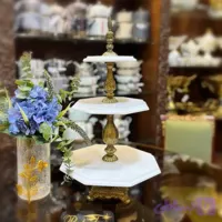 شیرینی خوری سنگی ۳ طبقه پایه برنز