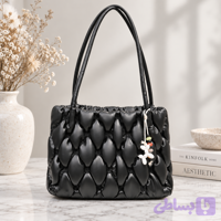 کیف دوشی چرمی زنانه مدل شنل‌دوزی پف‌دار مشکی