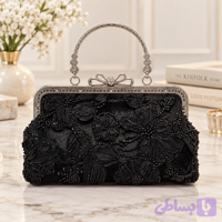کیف مجلسی دهنه پاپیون دهنه نقره ای مدل گیپور مخملی