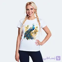 تی‌شرت طرح طاووس سفید پنبه‌ای زنانه و دخترانه | کد T0112 - سان تیشرت