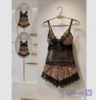 لباس خواب زنانه پلنگی تاپ شورتک توری بدن نما فانتزی