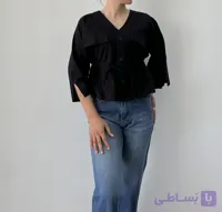 شومیز زنانه عروسکی نخی فری سایز تا ۴۴ رنگ مشکی