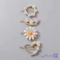 گیره مو زنانه مدل فلزی شکوفه و نگین‌دار بسته 4 عددی
