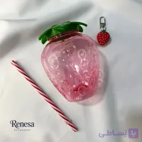 لیوان فانتزی توت فرنگی همراه با نی و آویز