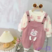 ست دوتیکه دورس و بیلر داخل خز ضخیم وارداتی اورجینال رنگ صورتی تیره مناسب ۲ الی ۳ سال