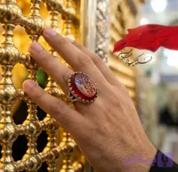 انگشتر آلیاژی باسنگ عقیق قرمز حکاکی یا اباعبدلله الحسین کد 5190