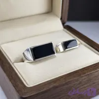 ست انگشتر نقره باسنگ عقیق مشکی رکاب کپسولی کد 5208