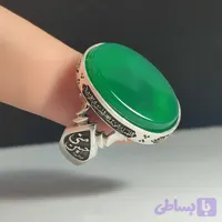 انگشتر نقره باسنگ عقیق سبز ذکر روی رکاب سجده زیارت عاشورا بغل رکاب حسین منی وانا من حسین کد 2313