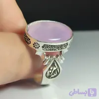 انگشتر نقره باسنگ عقیق سوسنی دور رکاب دعای چشم زخم بغل رکاب العزه الله و حسبی الله کد 2305