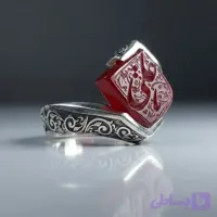 انگشتر نقره عقیق قرمز مردانه حکاکی یا علی رکاب نقطه کد 5264