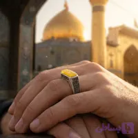 انگشتر عقیق زرد نقره با حکاکی حسبی الله | رکاب کپسولی شیک و معنا‌دار کد 5207