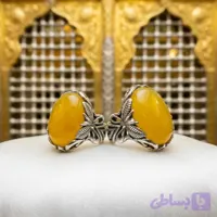 انگشتر عقیق زرد – ست زوجین با رکاب طرح برگ کد 4221