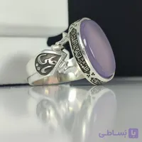 انگشتر نقره باسنگ عقیق سوسنی ذکر روی رکاب (صلوات حضرت فاطمه) ذکر بغل رکاب (یافاطمه) و ( یاعلی) کد 2337