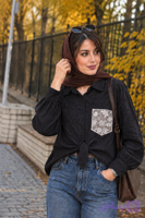 شومیز زنانه جیب گلدوزی نگین‌دار