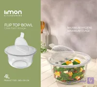 ظرف شیشه ای 4 لیتری گرد درب دار لیمون کد 2508