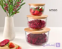 ست کاسه گرد شیشه ای لیمون شیاردار درب چوبی