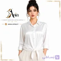 شومیز مجلسی سفید ابریشمی مدل گره ای با ایستایی جذاب