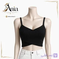 کراپ تاپ زنانه مدل ضربدری نسکافه ای با پارچه کرکره‌ای
