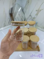 جا ادویه پیرکس گرد درب بامبو واشر دار ارتفاع۱۰قطر۶