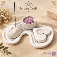 ست دکوری سنگ مصنوعی کنار مبلی شمع و عود رز مهتابی