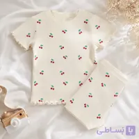 ست بلوز و شلوار نخی کبریتی دخترانه طرح آلبالو وارداتی