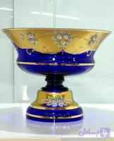 میوه خوری سایز بزرگ کریستال طلاکوب با گل برجسته اگرمن (آبی کاربنی) (کد LCJFX)
