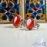 ست انگشتر مردانه و زنانه نقره روس با نگین عقیق سرخ خراسانی (کد O3H1M)