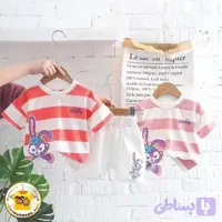 ست تیشرت و شلوارک بچگانه طرح خرگوشی نخ پنبه و کتان مناسب 1 تا 5 سال