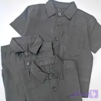 پیراهن لینن دخترانه جلو دکمه دار رنگ مشکی (کد 08MG9)