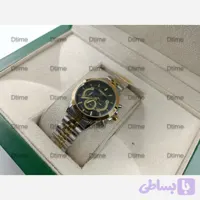 ساعت مچی زنانه سیکو طرح سه موتور بند دو رنگ طلایی صفحه مشکی با تقویم