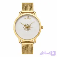 ساعت زنانه طلایی صفحه سفید بلیزر رفرانس 3209 با موتور ژاپنی و بند حصیری