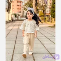 کت و شلوار دخترانه طرح گیپور جنس صوفیا نخ مناسب 1 تا 9 سال