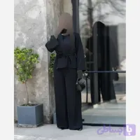 کت و شلوار زنانه مشکی مدل خانم گل جنس کرپ پارکر فیری سایز