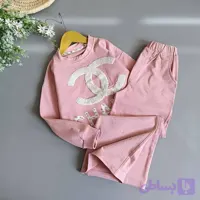 ست بلوز و شلوار راحتی دخترانه کراپ نگین کاری شده جنس نخ پنبه دورس لاکرا دار سایز 50 تا 65